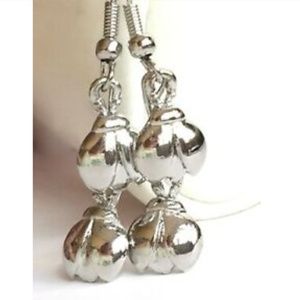 Silver Ladybug Earrings Double Dangle Pierced